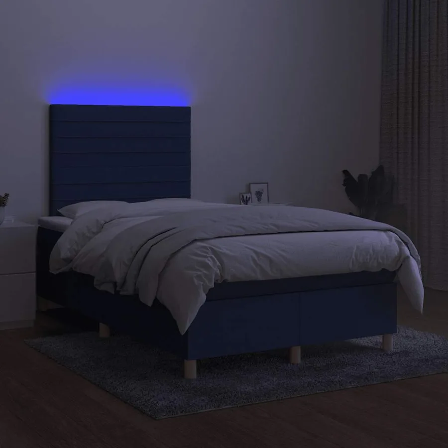 Sommier à lattes de lit matelas et LED bleu 120x190 cm tissu - 4