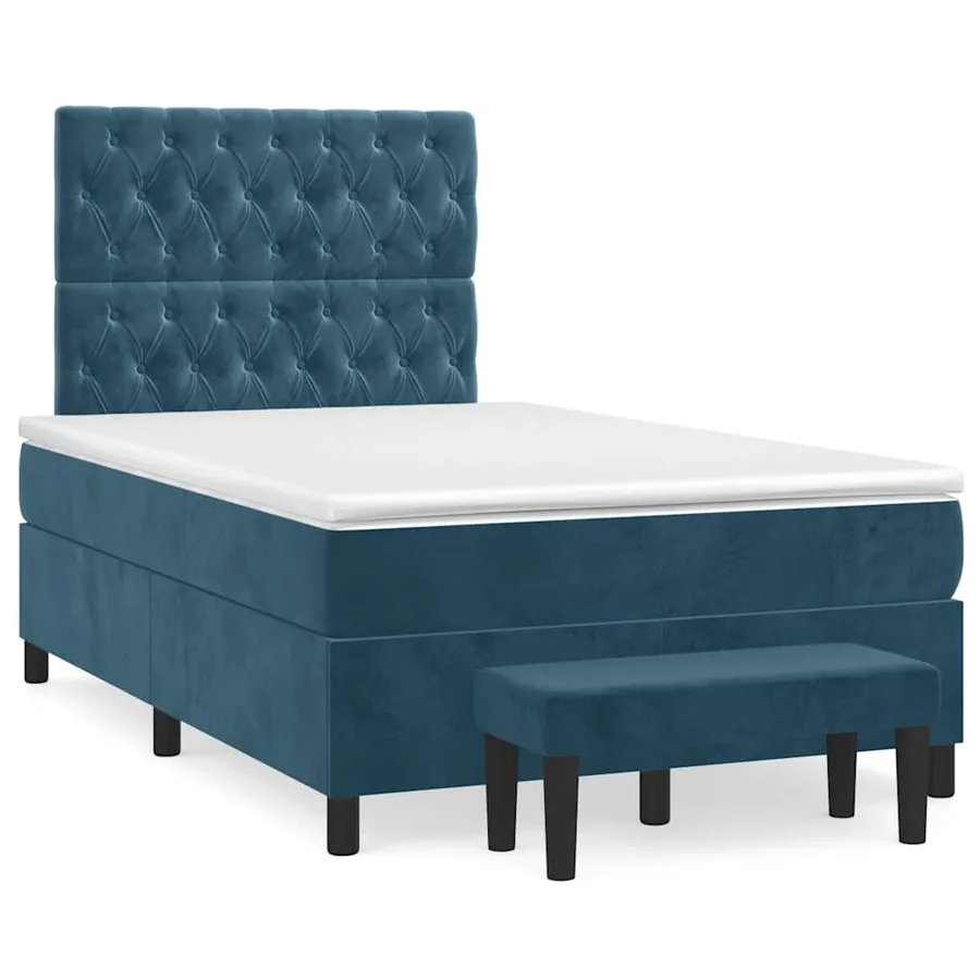 Sommier à lattes de lit et matelas bleu foncé 120x190cm velours - 2