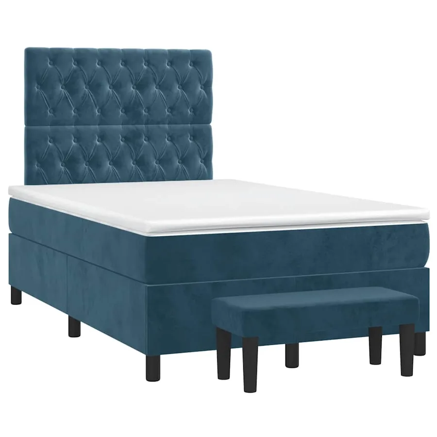 Sommier à lattes de lit et matelas bleu foncé 120x190cm velours - 3