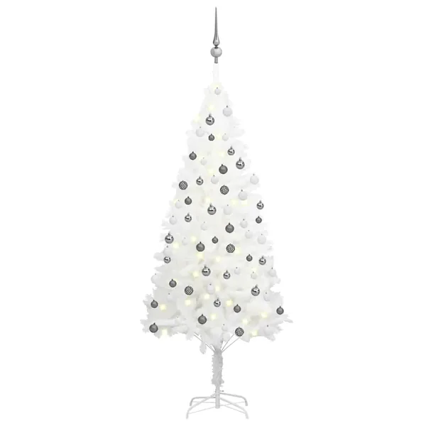 Arbre de Noël artificiel pré-éclairé et boules blanc 150 cm