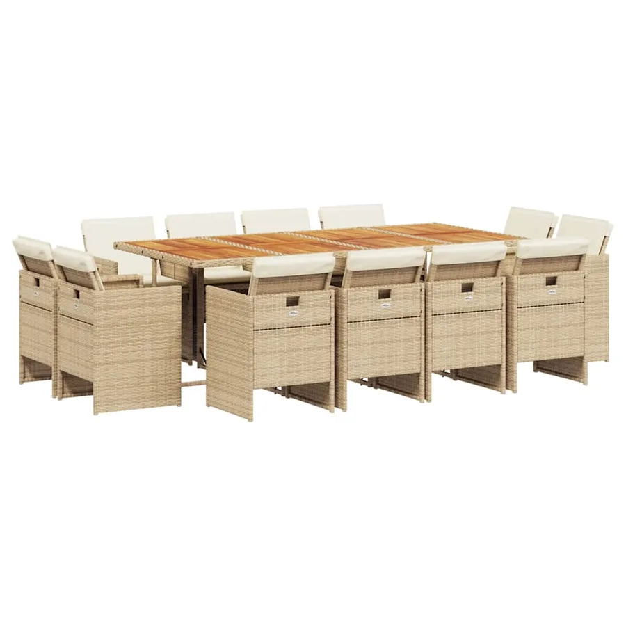 Ensemble à manger de jardin et coussins 13 pcs beige - 2