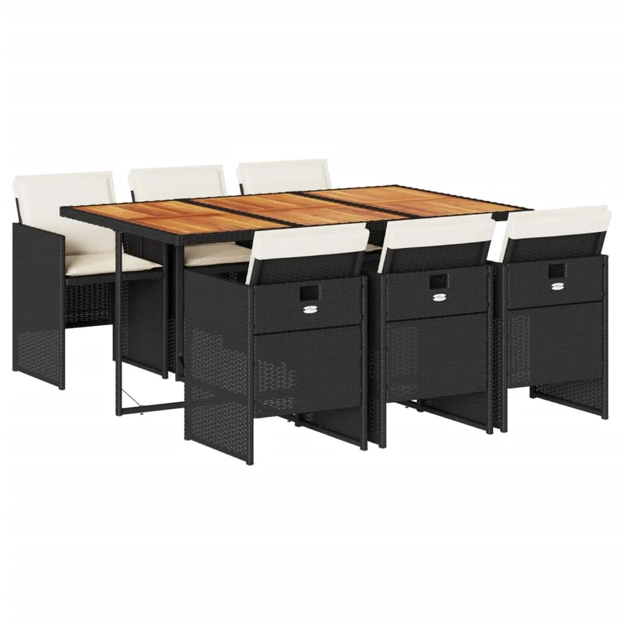 Ensemble à manger de jardin coussins 7pcs Noir Résine tressée - 2