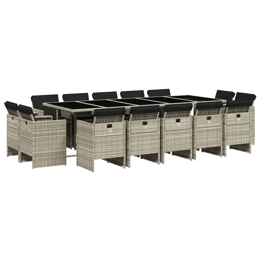 Ensemble à manger de jardin et coussins 15 pcs gris clair rotin - 2