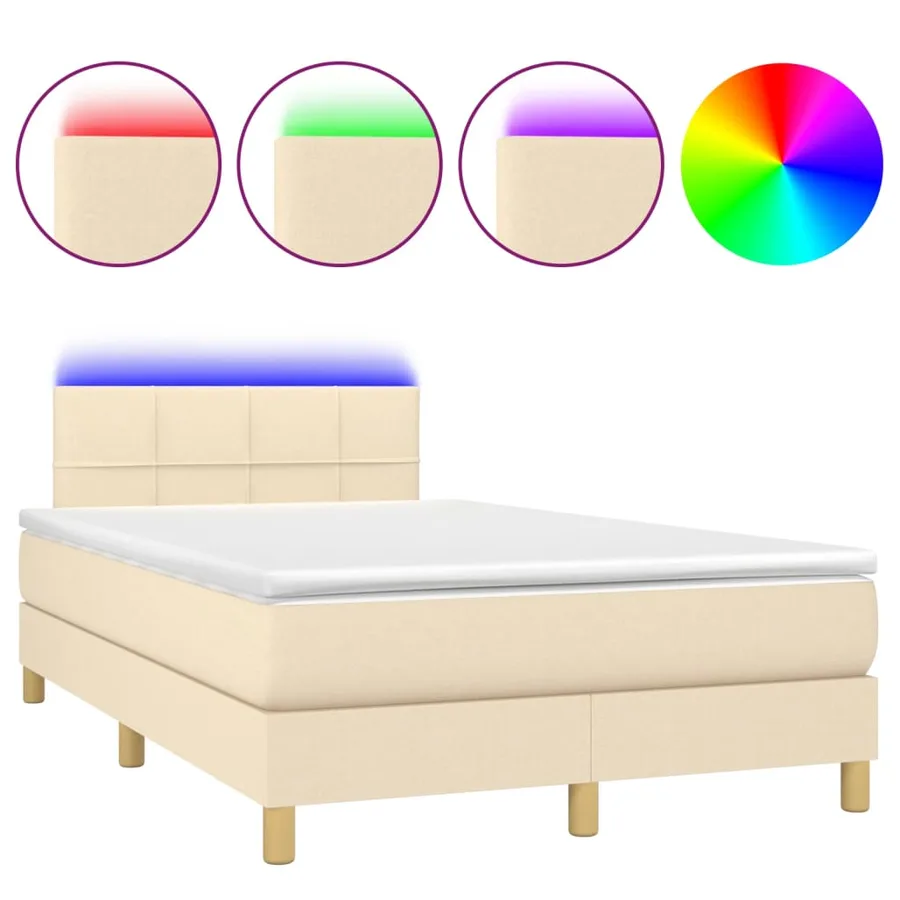 Sommier à lattes de lit matelas et LED crème 120x190 cm tissu - 2