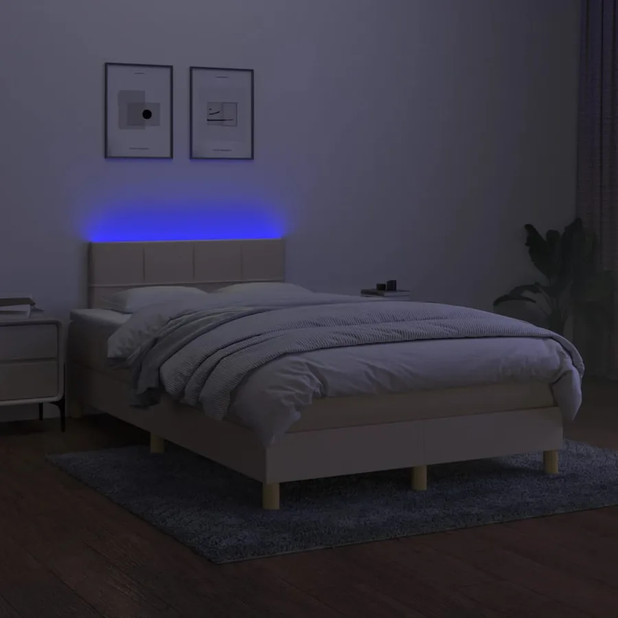 Sommier à lattes de lit matelas et LED crème 120x190 cm tissu - 5