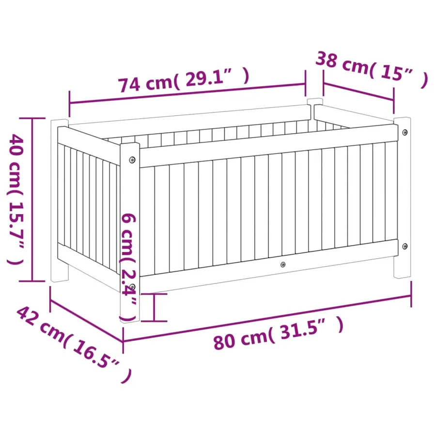 Jardinière avec doublure 80x42x40 cm bois massif d'acacia - 9