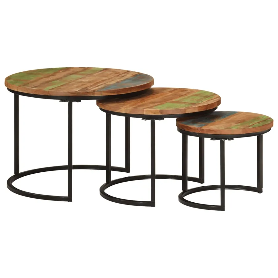 Tables gigognes 3 pcs bois massif de récupération - 10
