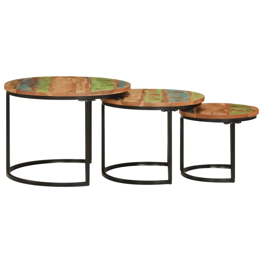 Tables gigognes 3 pcs bois massif de récupération - 3