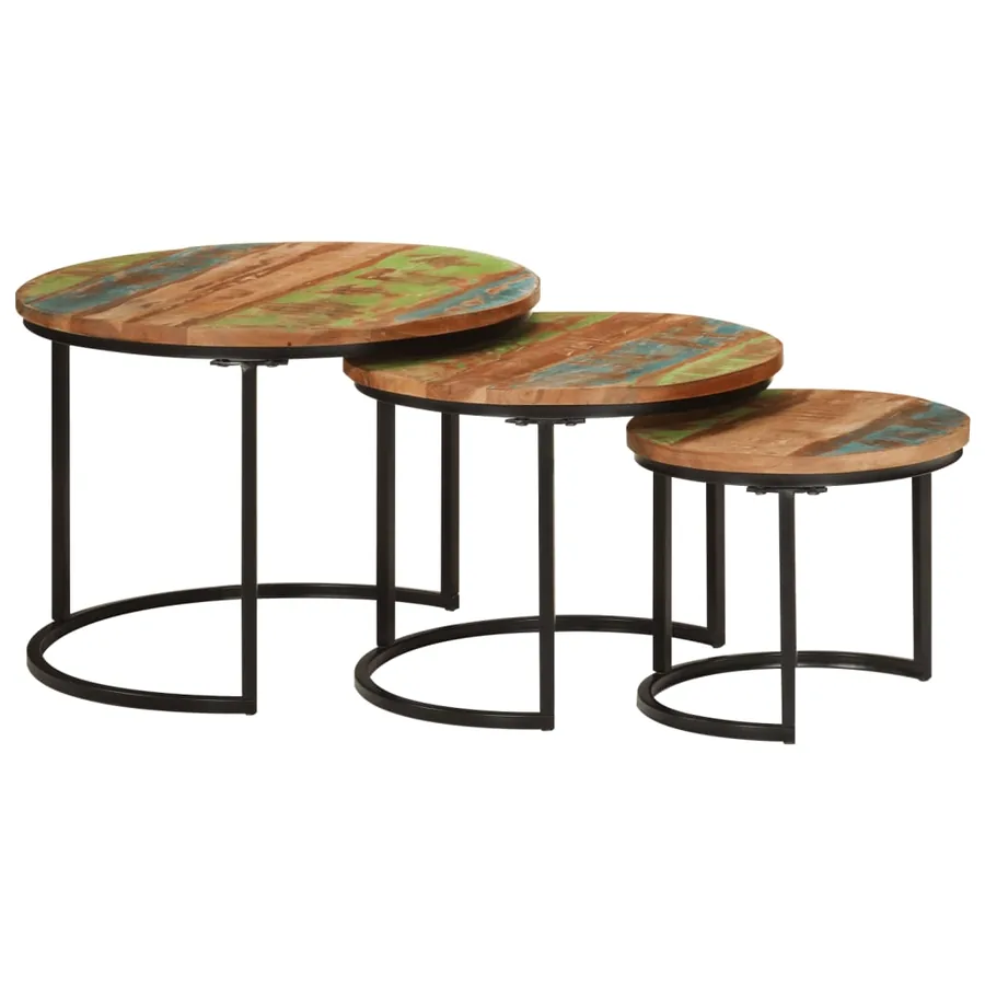 Tables gigognes 3 pcs bois massif de récupération - 9