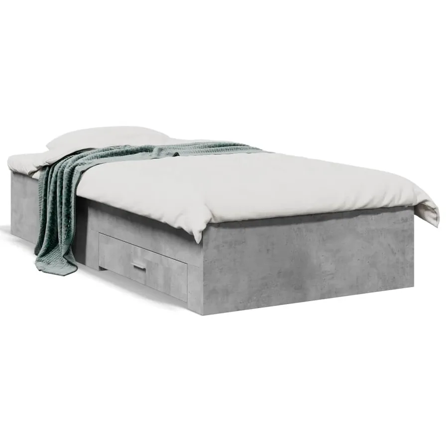 Cadre de lit avec tiroirs sans matelas gris béton 100x200 cm - 2