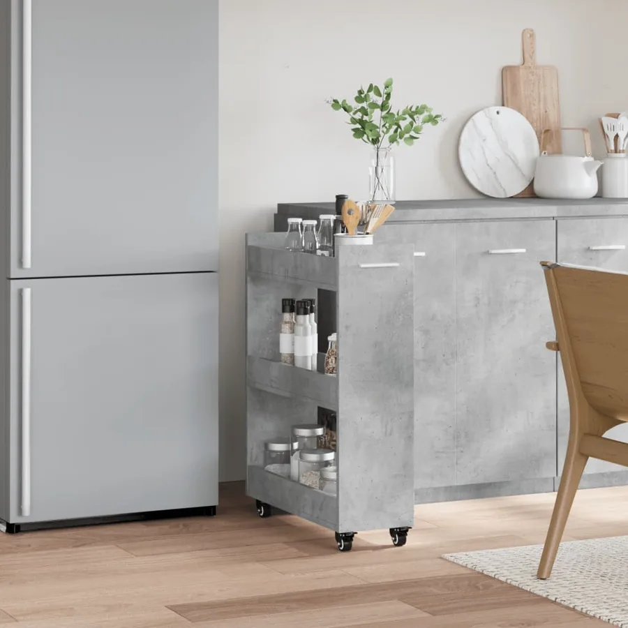 Armoire avec roues gris béton 60x22x79 cm bois d'ingénierie - 3