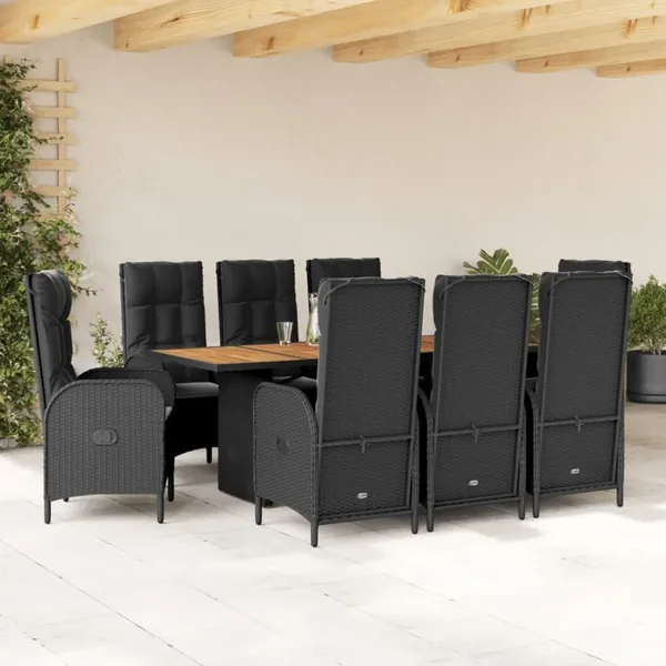 Ensemble à manger de jardin 9pcs coussins noir résine tressée
