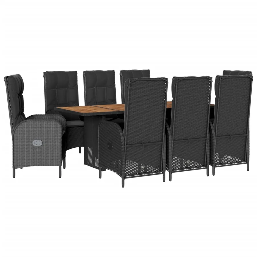 Ensemble à manger de jardin 9pcs coussins noir résine tressée - 2