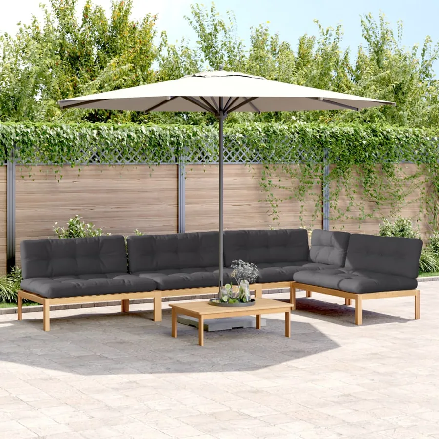 Salon palette de jardin avec coussins 5pcs bois d'acacia massif