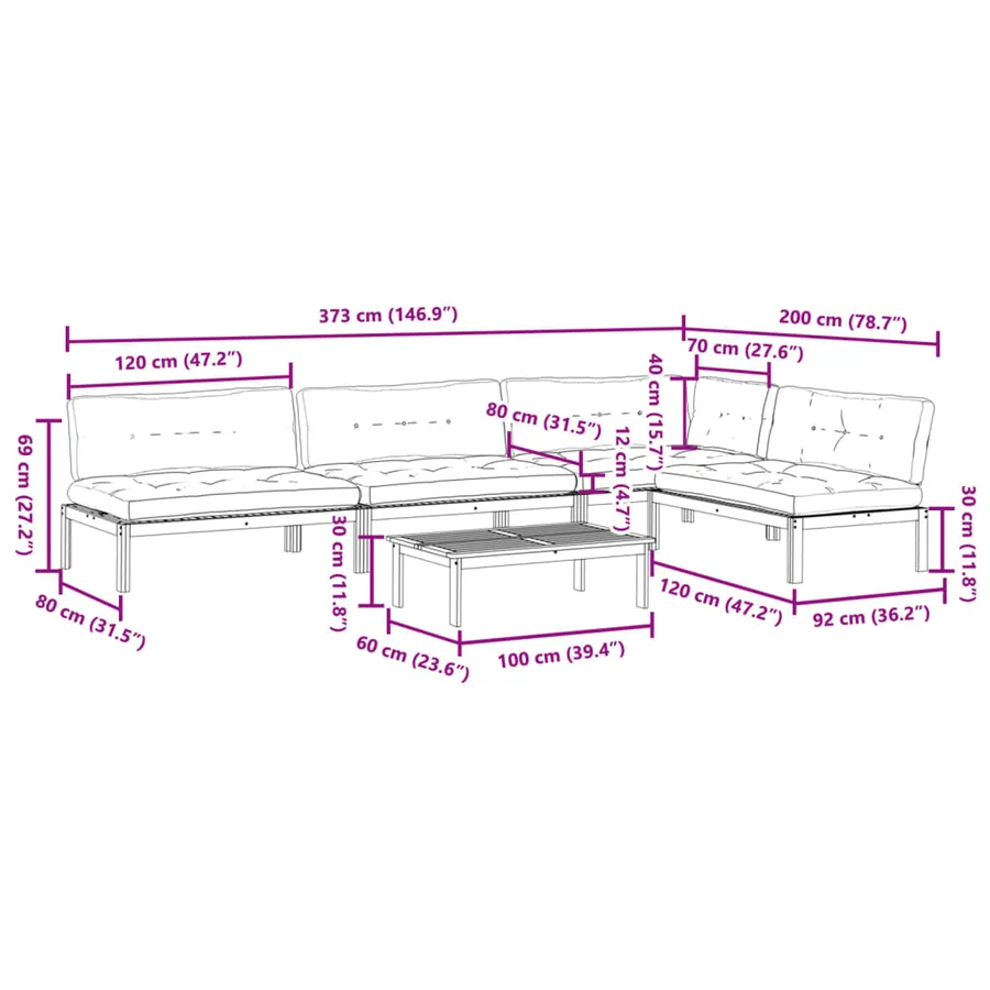 Salon palette de jardin avec coussins 5pcs bois d'acacia massif - 12