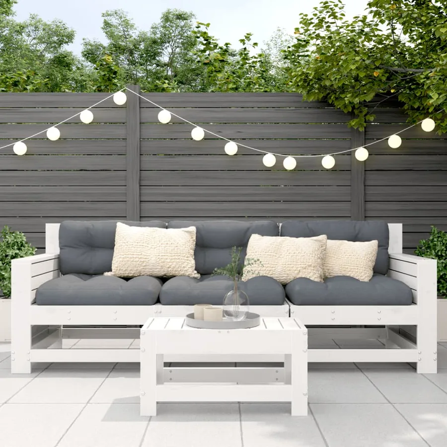 Repose-pied de jardin blanc 62x30x32 cm bois de pin massif - 3