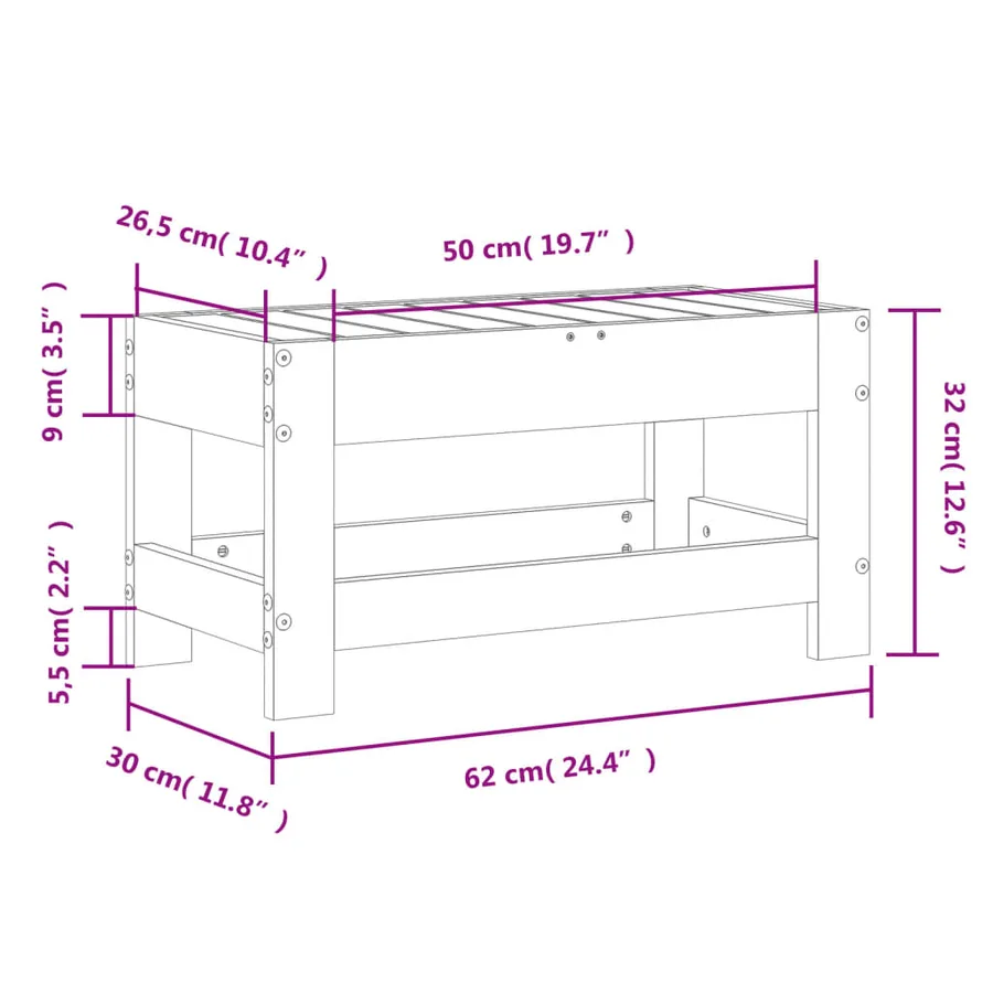 Repose-pied de jardin blanc 62x30x32 cm bois de pin massif - 9