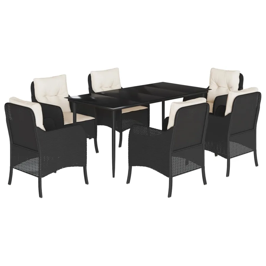 Ensemble à manger de jardin coussins 7pcs Noir Résine tressée - 2