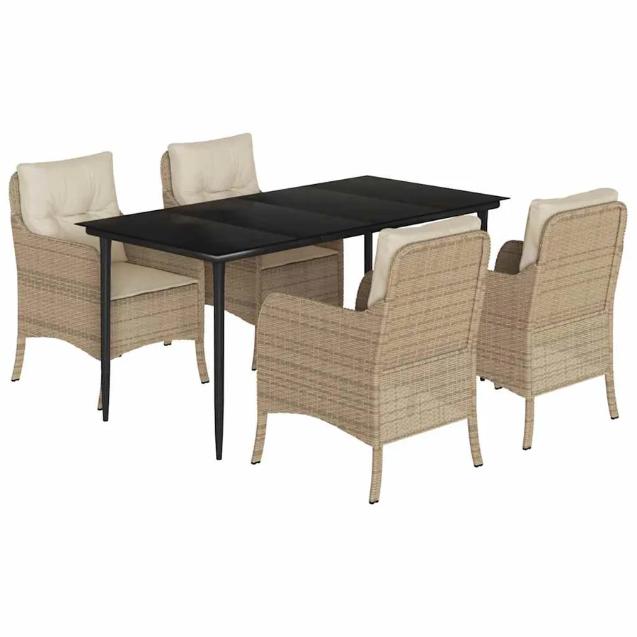 Ensemble à manger de jardin avec coussins 5pcs Beige poly rotin - 2