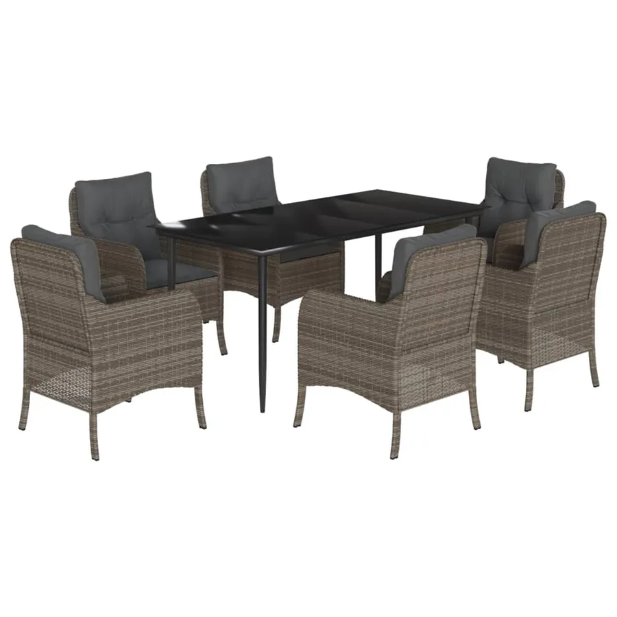 Ensemble à manger de jardin et coussins 7 pcs gris rotin - 2