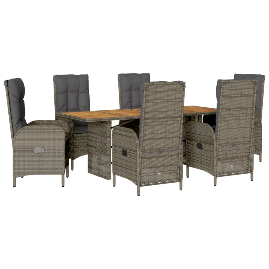 Ensemble à manger de jardin et coussins 7 pcs gris rotin - 2