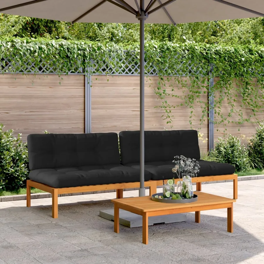 Canapés centraux palette de jardin et coussins 2pcs bois acacia