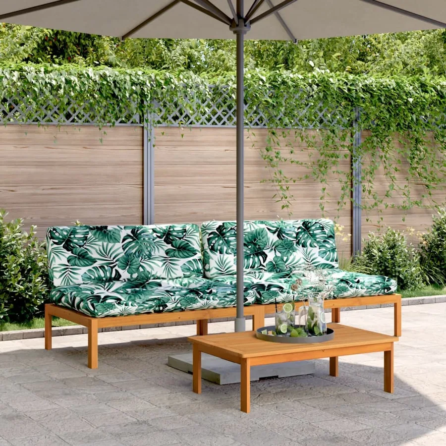 Canapés centraux palette de jardin et coussins 2pcs bois acacia