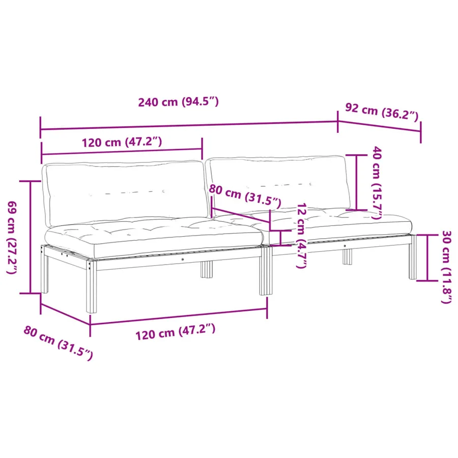 Canapés centraux palette de jardin et coussins 2pcs bois acacia - 8