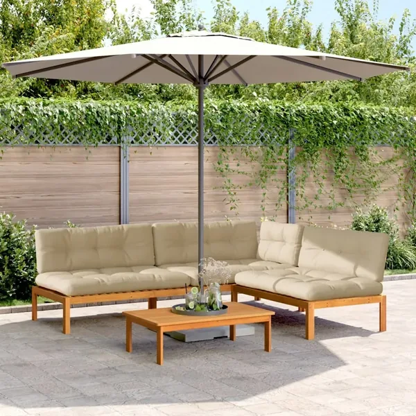 Salon palette de jardin avec coussins 4pcs bois d'acacia massif