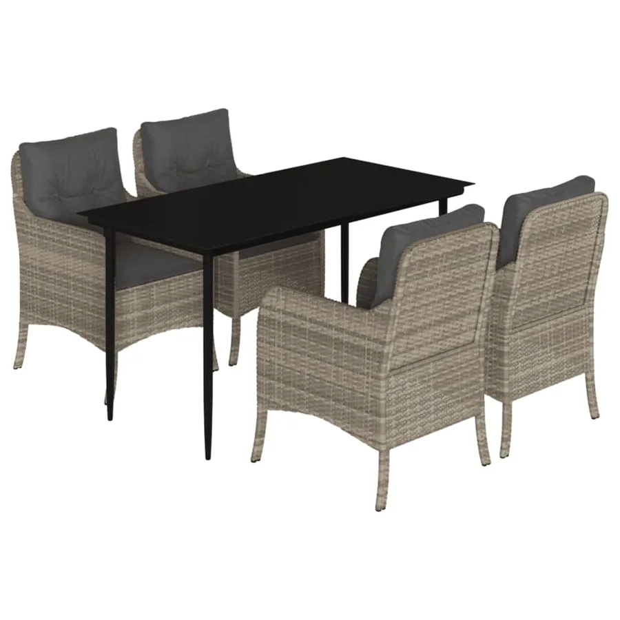 Ensemble à manger de jardin et coussins 5 pcs gris clair rotin - 2