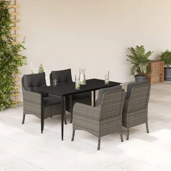 Ensemble à manger de jardin 5 pcs coussins gris résine tressée