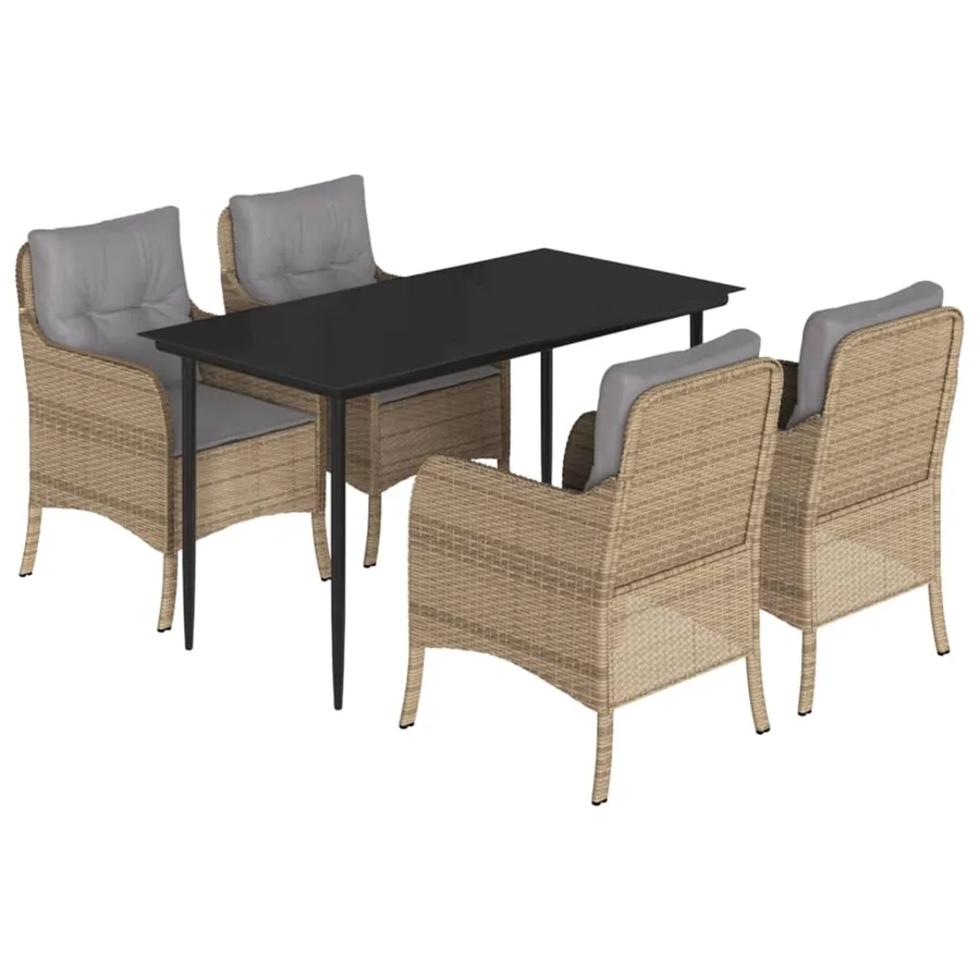 Ensemble à manger de jardin avec coussins 5pcs Beige poly rotin - 2