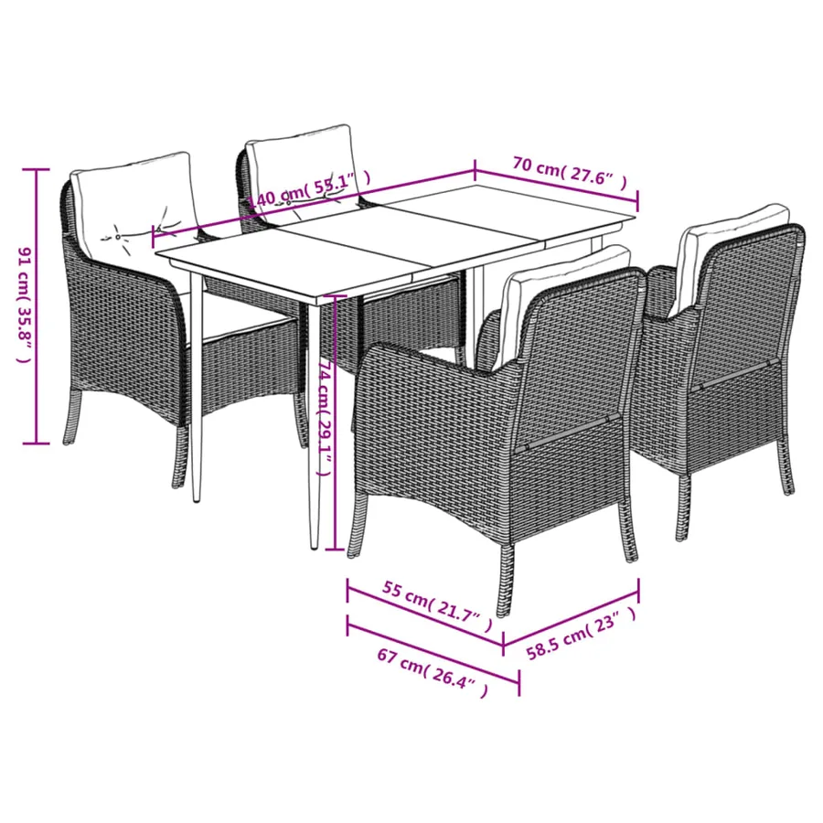 Ensemble à manger de jardin avec coussins 5pcs Beige poly rotin - 7