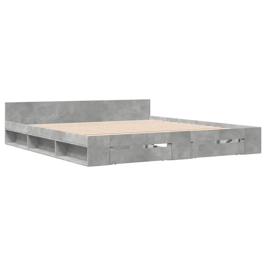 Cadre de lit avec tiroirs sans matelas gris béton 180x200 cm - 3