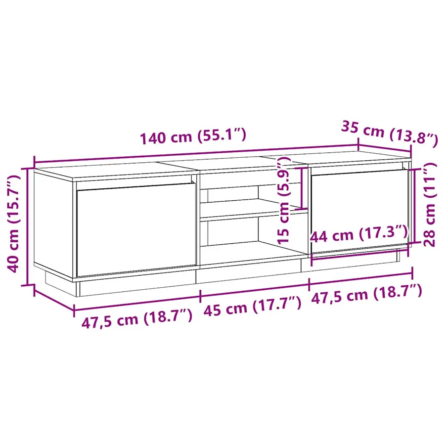 Meuble TV cire marron 140x35x40 cm bois pin massif - 12