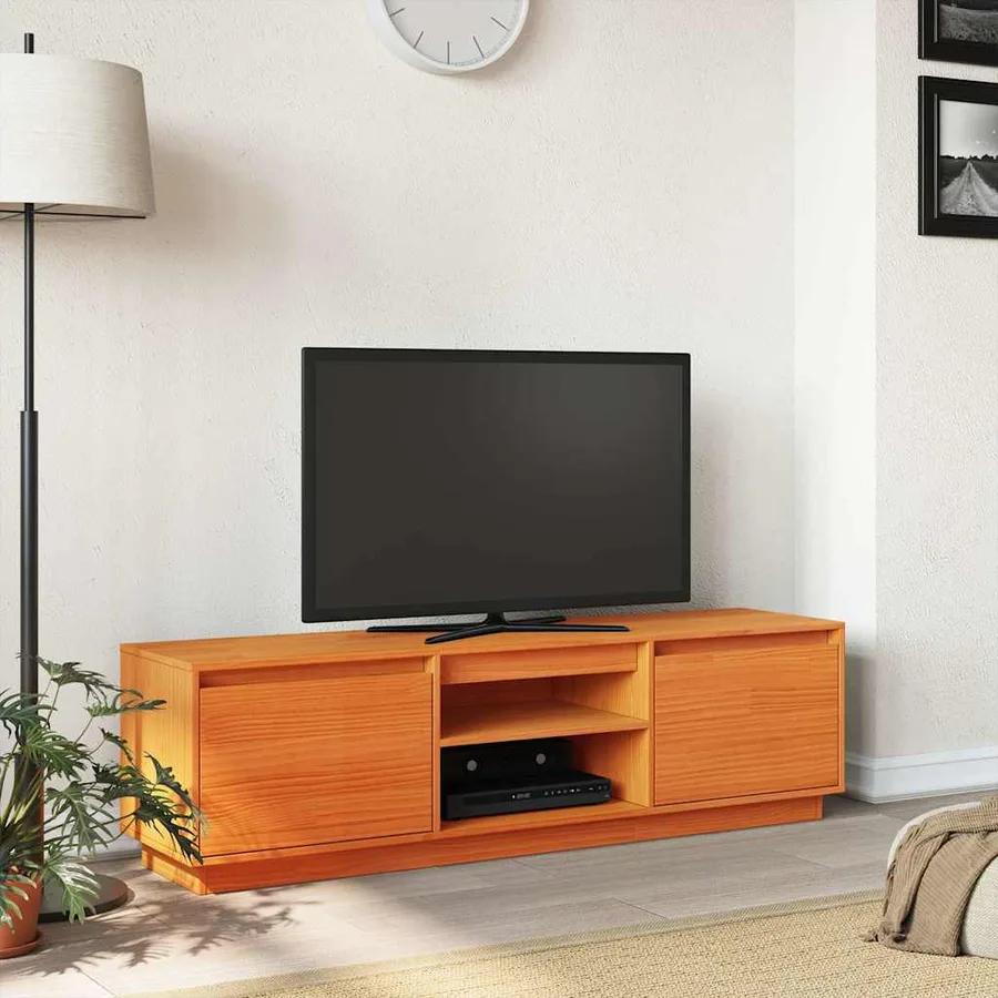 Meuble TV cire marron 140x35x40 cm bois pin massif - 3