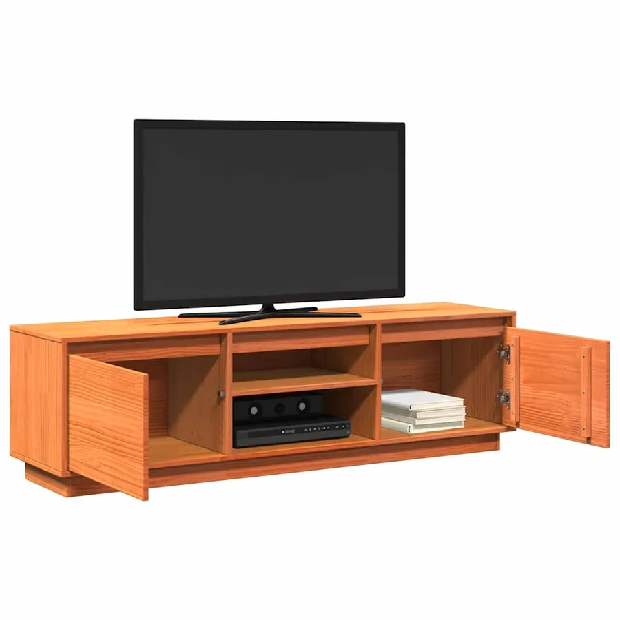 Meuble TV cire marron 140x35x40 cm bois pin massif - 5