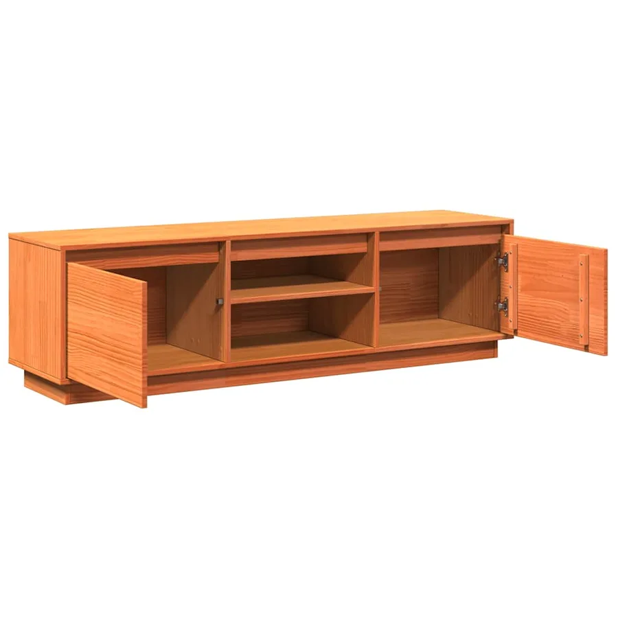 Meuble TV cire marron 140x35x40 cm bois pin massif - 9
