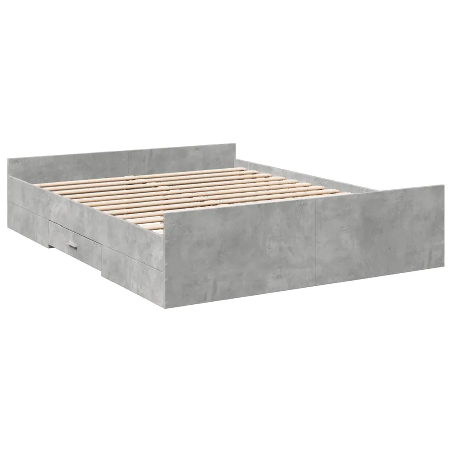 Cadre de lit avec tiroirs sans matelas gris béton 150x200 cm - 3