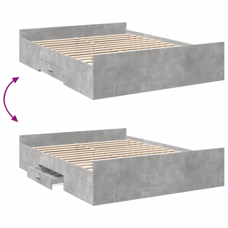 Cadre de lit avec tiroirs sans matelas gris béton 150x200 cm - 7