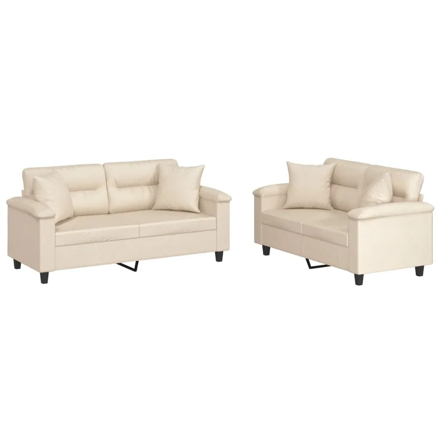 Ensemble de canapés 2 pcs avec coussins Beige Tissu microfibre - 2
