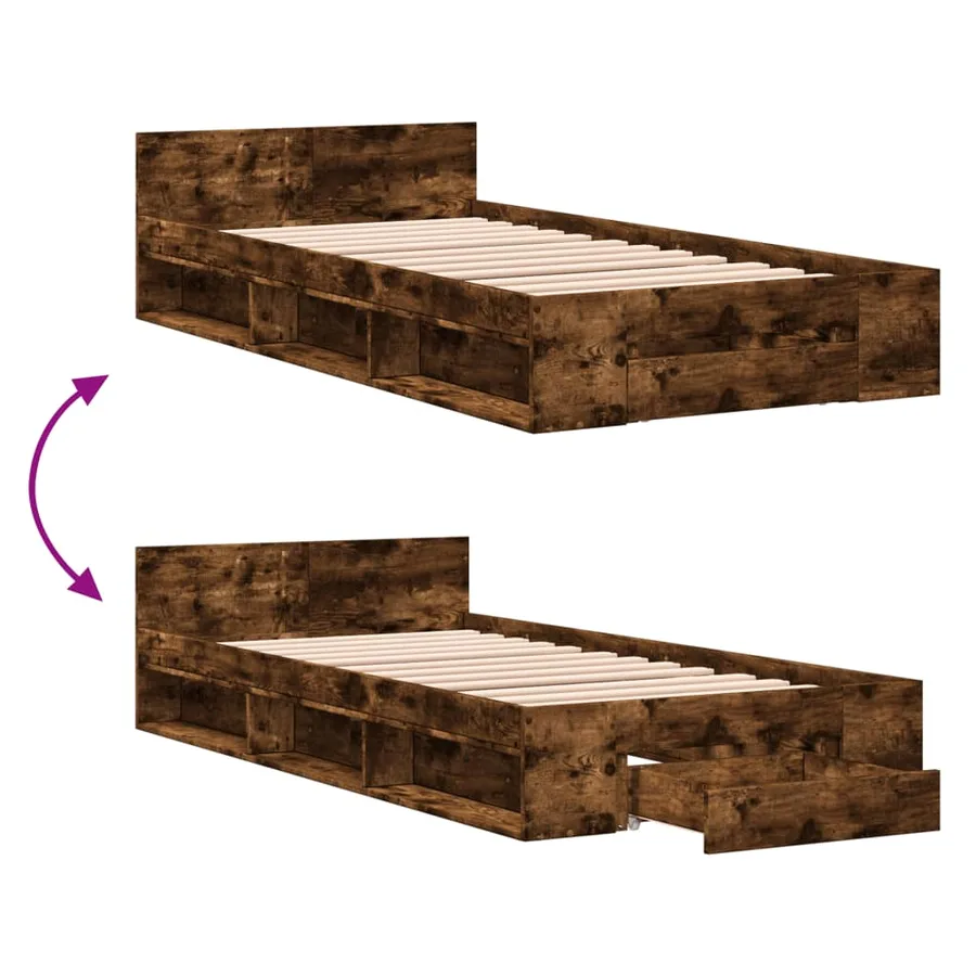 Cadre de lit avec tiroir sans matelas chêne fumé 90x200 cm - 7