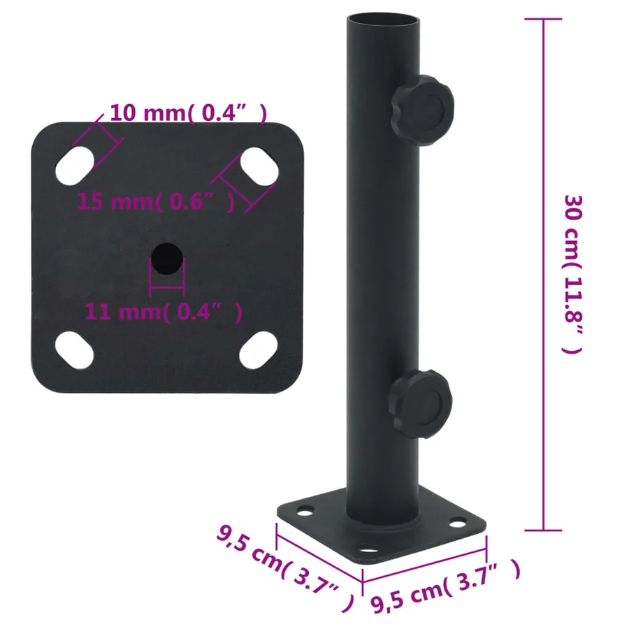 Base de parasol pour mât Ø32/34/38 mm noir mat acier - 6