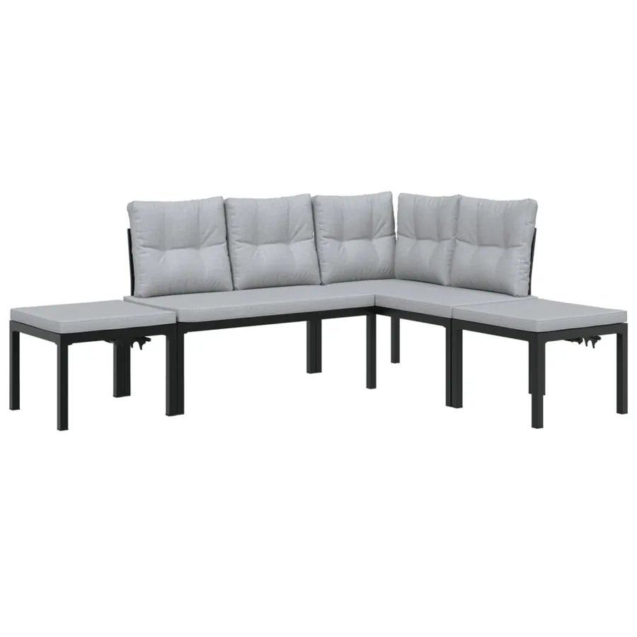 Salon de jardin avec coussins 4 pcs noir acier enduit de poudre - 2