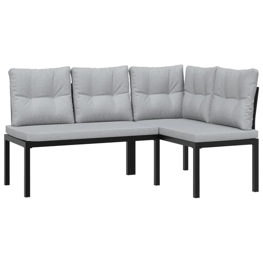Salon de jardin avec coussins 4 pcs noir acier enduit de poudre - 3