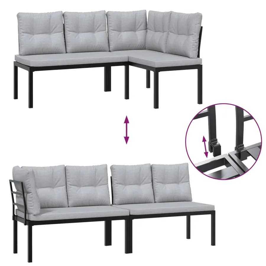 Salon de jardin avec coussins 4 pcs noir acier enduit de poudre - 5