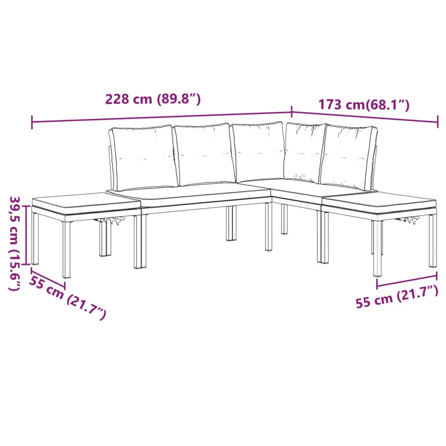 Salon de jardin avec coussins 4 pcs noir acier enduit de poudre - 9