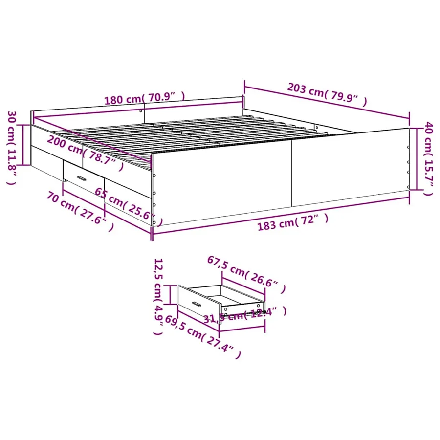 Cadre de lit avec tiroirs sans matelas sonoma gris 180x200 cm - 11
