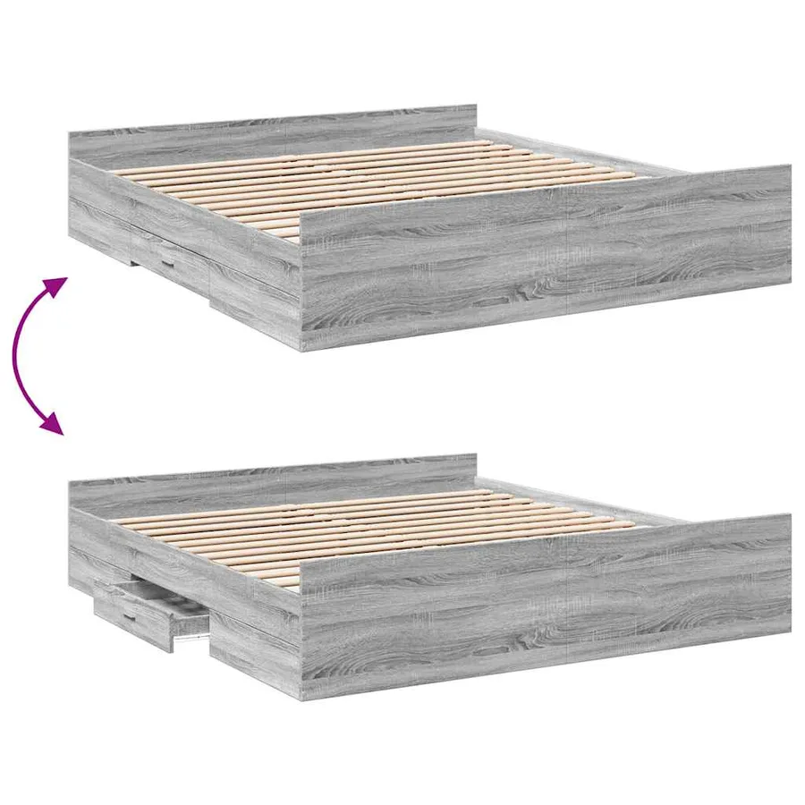 Cadre de lit avec tiroirs sans matelas sonoma gris 180x200 cm - 7