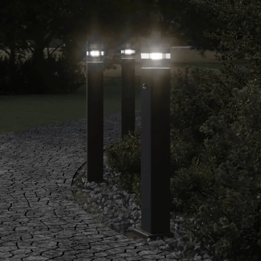 Lampadaire d'extérieur avec capteur noir 80 cm aluminium